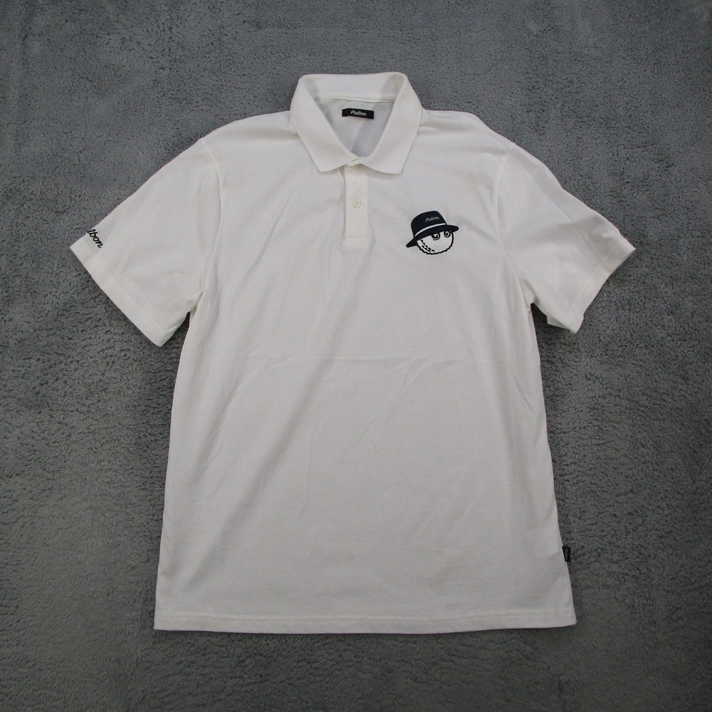 Malbon Golf Buckets Polo Shirt Mens Medium White Short Sleeve Cotton Pique Logo